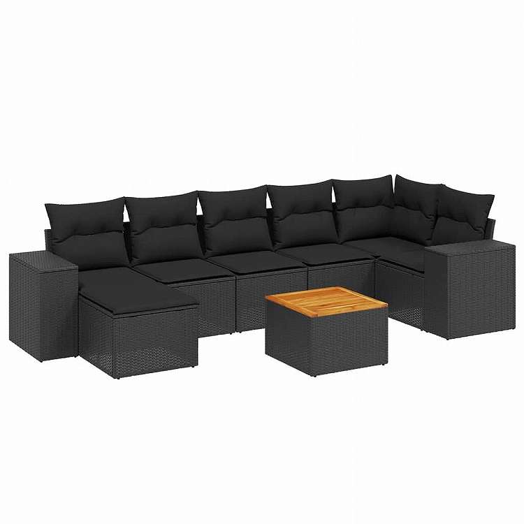 vidaXL 8ピース ガーデンソファセット クッション付き ブラック ポリラタン家具 アウトドア家具 屋外家具セット黒(代引不可)【送料無料】｜リコメン堂インテリア館