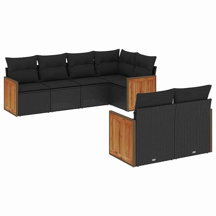 vidaXL 7点セット ガーデンソファセット クッション付き ブラック ポリラタン家具 アウトドア家具 屋外家具セット黒(代引不可)【送料無料】｜リコメン堂インテリア館