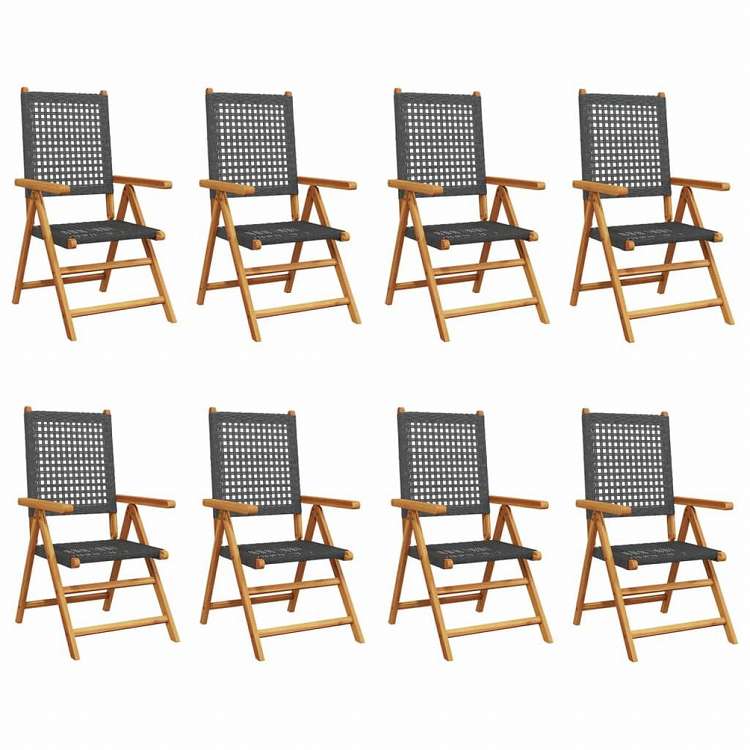 vidaXL リクライニングガーデンチェア 8点 ブラック ポリラタン&無垢材家具 アウトドア家具 屋外椅子 アウトドアベンチチェア(代引不可)