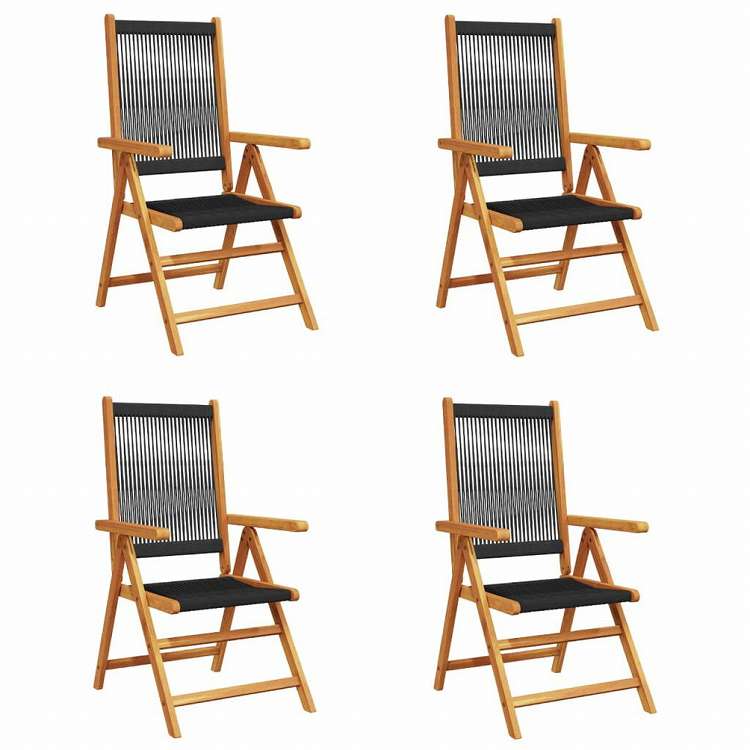 vidaXL リクライニングガーデンチェア 4点セット ブラック アカシア無垢材家具 アウトドア家具 屋外椅子 アウトドアベンチチェア(代引不可)