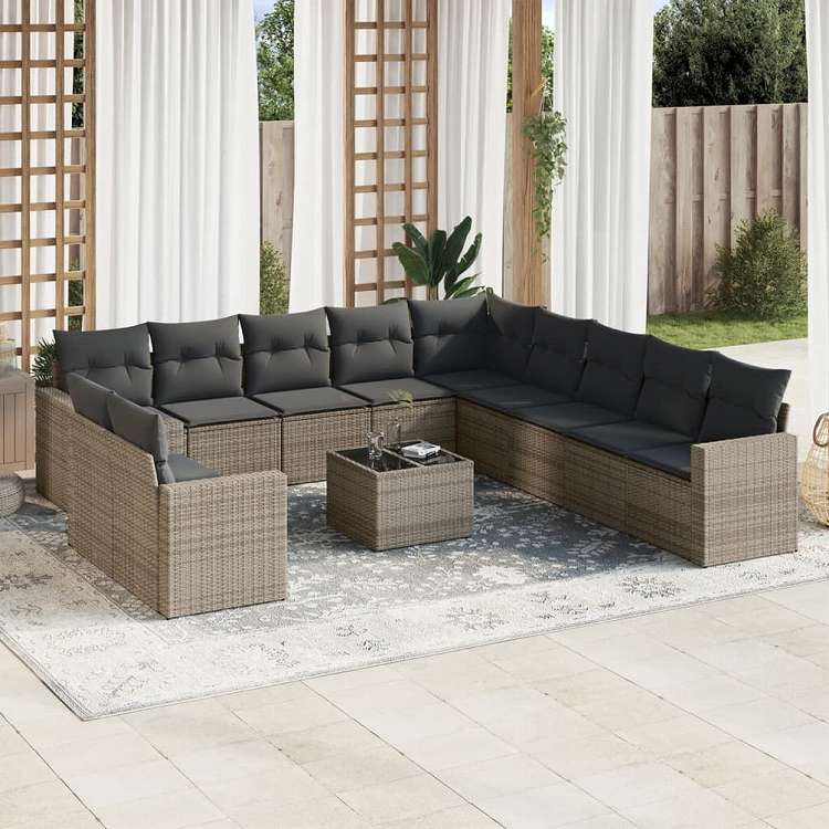 vidaXL ガーデンラウンジ12点セット クッション付き グレー ポリラタン製家具 アウトドア家具 屋外椅子 屋外用組み合わせソファセット(代引不可)｜リコメン堂インテリア館 81,971円