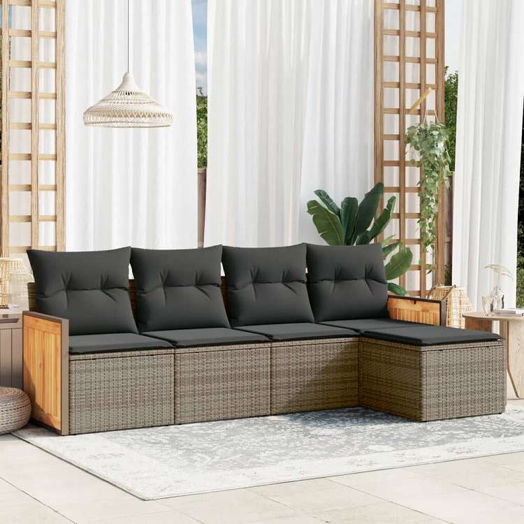 vidaXL ガーデンソファ5点セット クッション付き グレー ポリラタン製家具 アウトドア家具 屋外家具セット(代引不可)