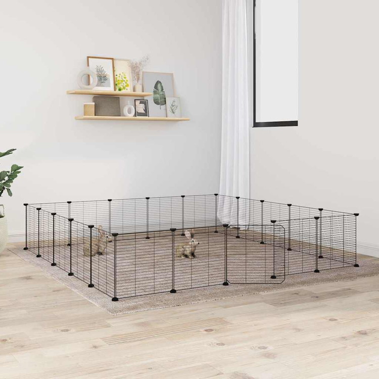vidaXL ペットケージ パネル20枚 扉付き ブラック 35x35cm スチール動物&ペット用品ペット用品小動物用品小動物 飼育・ケージ(代引不可)