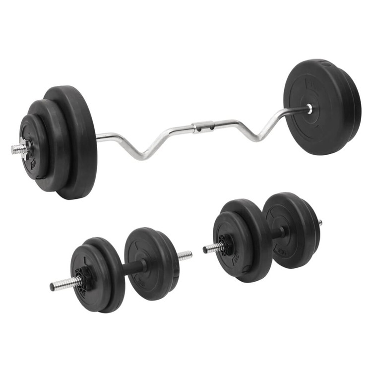 vidaXL カールバーベル ダンベル プレートセット付 60kg スポーツグッズ エクササイズ フィットネス ウエイトリフティング フリーウェイト(代引不可)