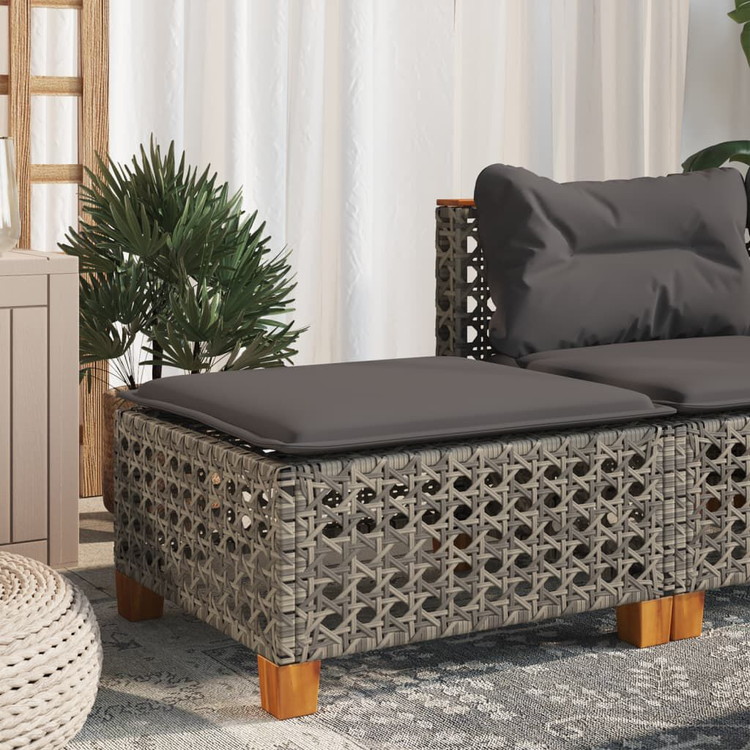 vidaXL ガーデンスツール クッション付き グレー 63.5×56×32cm ポリラタン 家具 アウトドア家具 屋外フットレスト(代引不可)