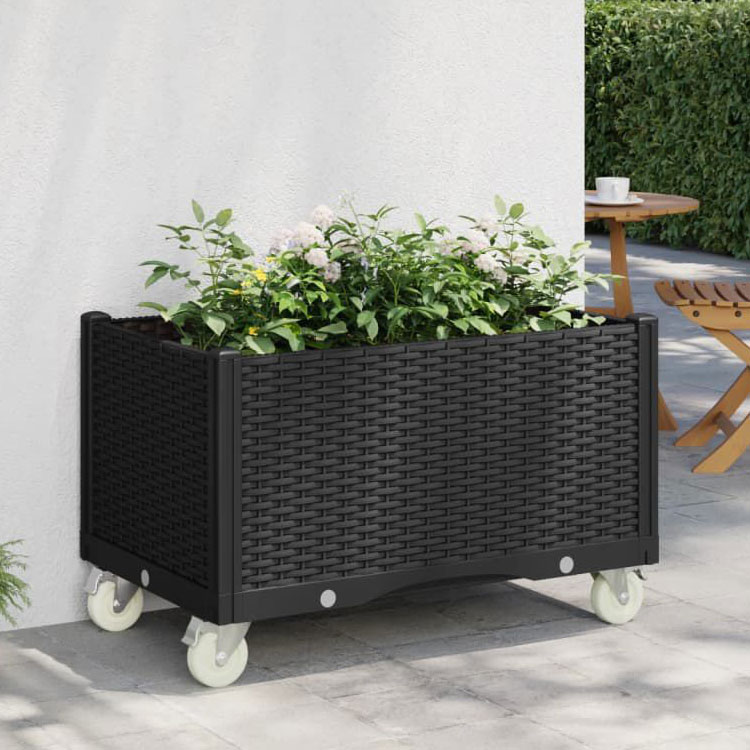 vidaXL ガーデンプランター キャスター付き ブラック 80×50×54cm PP 芝 ガーデン ガーデニング 鉢植え プランター(代引不可)