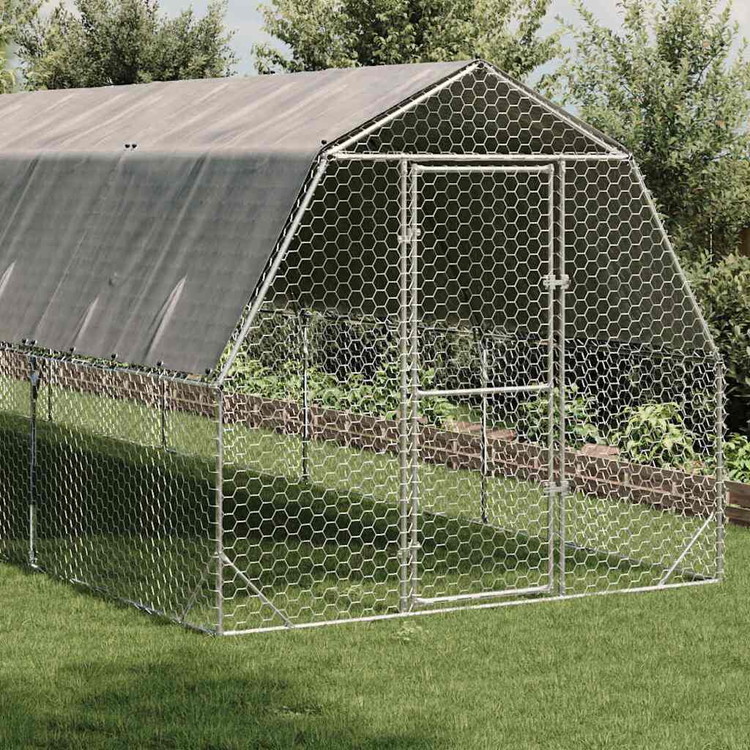 vidaXL 屋根付きチキンラン 2.5×8×2.25m 亜鉛メッキ鋼 動物 ペット用品 ペット用品 小動物用品 小動物 飼育 ケージ(代引不可)