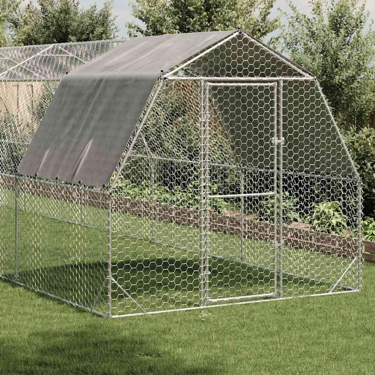 vidaXL 屋根付きチキンラン 2.5×12×2.25m 亜鉛メッキ鋼 動物 ペット用品 ペット用品 小動物用品 小動物 飼育 ケージ(代引不可)