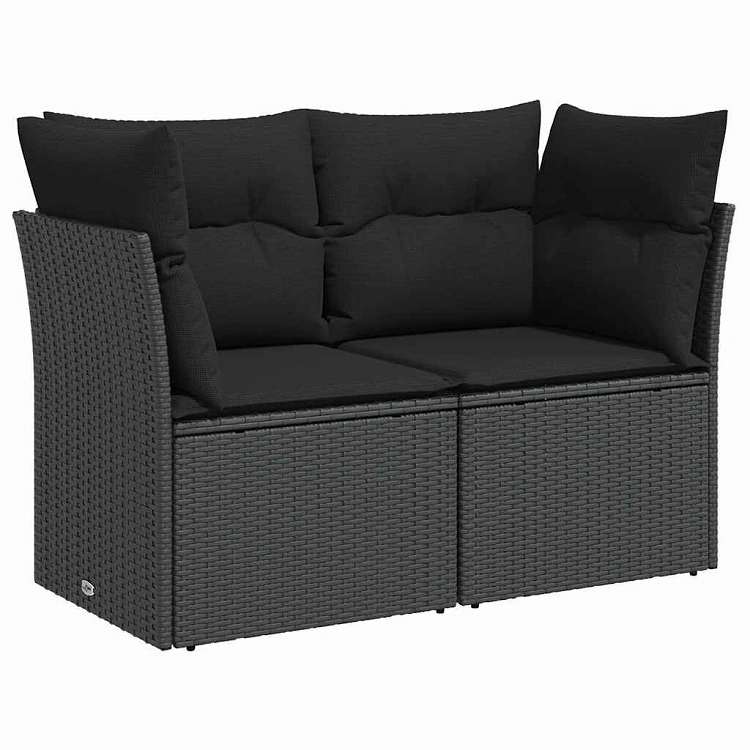 vidaXL ガーデンソファ クッション付き 2人掛け ブラック ポリラタン 家具 アウトドア家具 屋外椅子 屋外ソファ