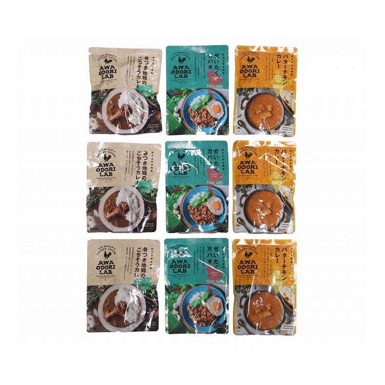 徳島 AWAODORI LAB 骨付きカレー ガパオ バターチキンカレー9個セット カレー ギフト 産直 ご当地グルメ 熨斗 贈り物 新生活 お祝い お取り寄せ のし対応 (代引不可)【送料無料】