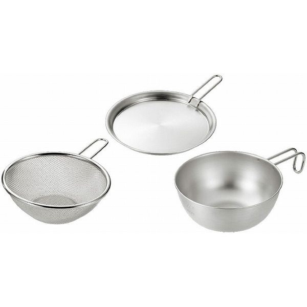 日本製 燕三条 シェラカップ・ボウル18cm 手付きザル・蓋トレー付き(代引不可)【送料無料】