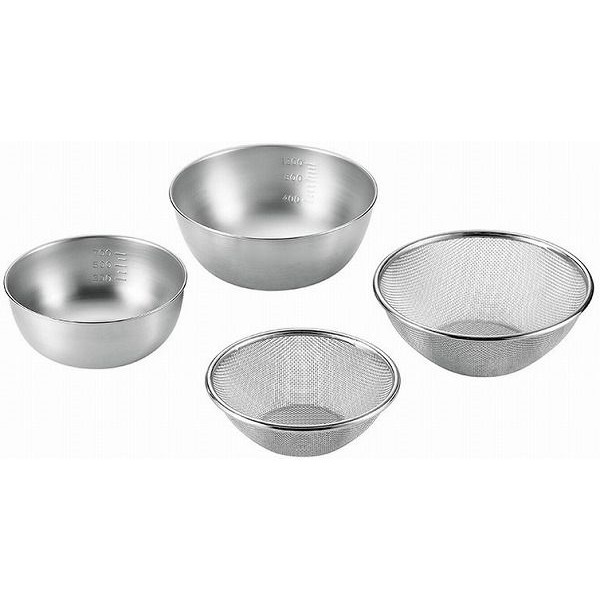 日本製 燕三条 ストロングメッシュザル4点セット (ストロングメッシュザル16cm&19cm&ボウル15cm&18cm)(代引不可)【送料無料】｜リコメン堂キッチン館