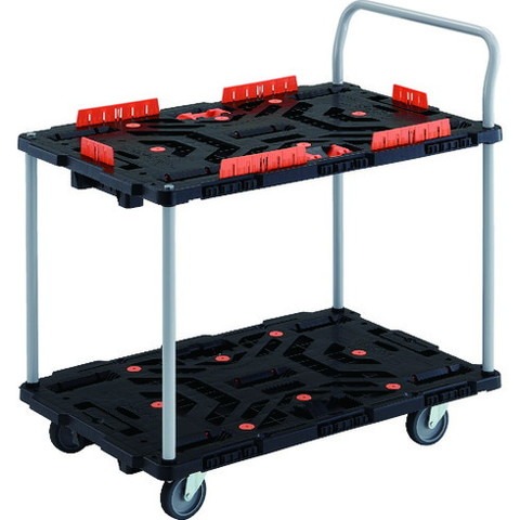 TRUSCO トラスコ 連結式樹脂製2段台車 ビートル 900X600 自在5輪 柵 トメタロウ ハンドル付 BT924KJ5E100T 組立品 組立設置不可(代引不可)【送料無料】｜リコメン堂生活館