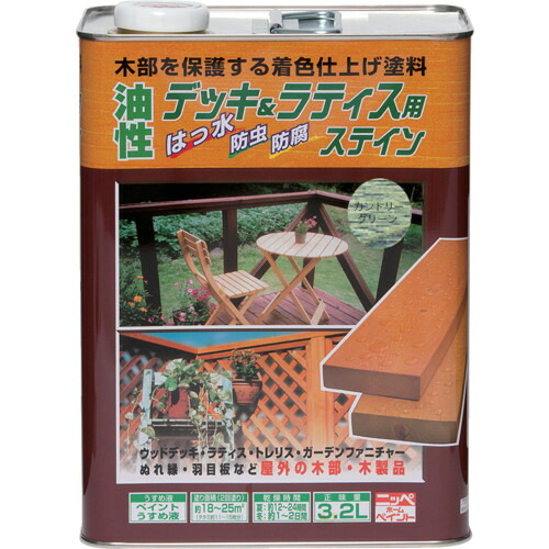 ニッぺ 油性デッキ&ラティス 3.2L カントリーグリーン HUH009-3.2 4976124525988 工事 照明用品 塗装 内装用品 塗料(代引不可)【送料無料】