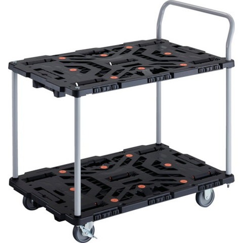 TRUSCO トラスコ 連結式樹脂製2段台車 ビートル 900X600 自在3輪 内2輪ストッパー付 ハンドル付 BT924J3S2E100(代引不可)【送料無料】