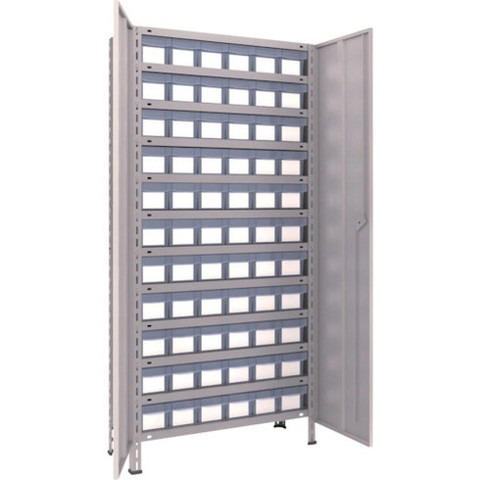 TRUSCO トラスコ 軽量棚扉付 875X300X1800樹脂引出透明小X66 ネオグレー 63VT812C11 組立品 組立設置不可(代引不可)【送料無料】