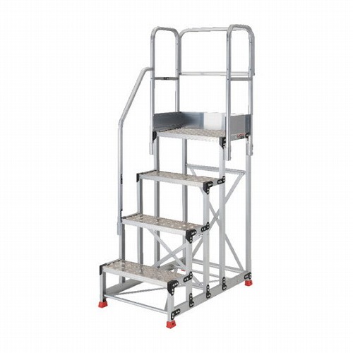 TRUSCO アルミ製作業用踏台 縞板タイプ 4段 高サ1.0m 天板寸法600×400 段高250mm 階段片手スリ天場三方付キ TRUSCO TSFC4610TKS250 工事 照明用品 はしご 脚立 作業台(代引不可)【送料無料】