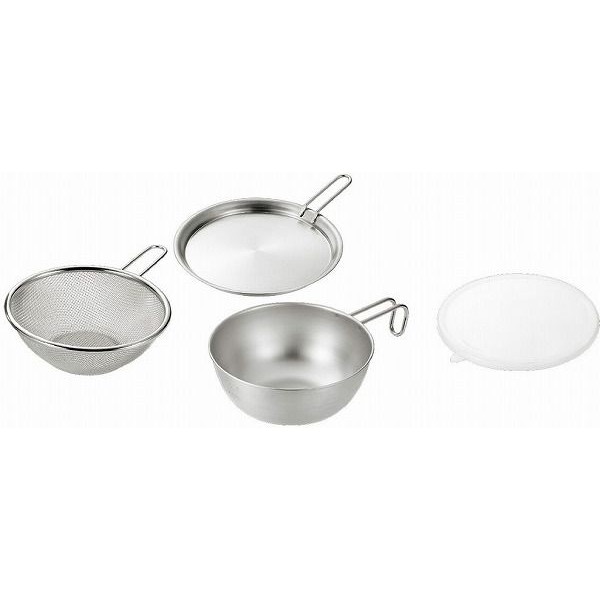 日本製 燕三条 シェラカップ・ボウル18cm 手付きザル・蓋トレー・シリコン蓋付き(代引不可)【送料無料】