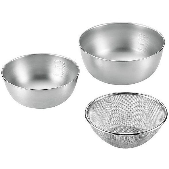 日本製 燕三条 ストロングメッシュザル3点セット (ストロングメッシュザル19cm&ボウル18cm&21cm)(代引不可)【送料無料】