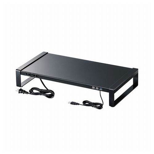 サンワサプライ 電源タップ+USBハブ付き机上ラック W500 ブラック MR-LC204BKN(代引不可)【送料無料】|リコメン堂生活館