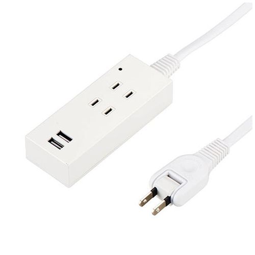 YAZAWA 雷ガード付2AC2USB2.1A2.5m ホワイト Y02K4025WH2UX10(代引不可)