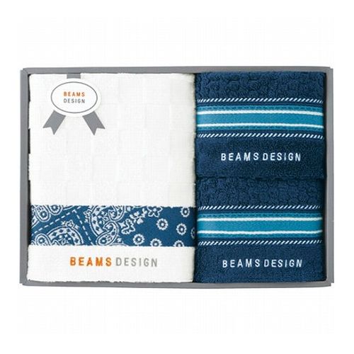 BEAMS DESIGN チェッカーバンダナ バスタオル&フェイスタオル2P ネイビーブルー バスタオル60×110cm、フェイスタオル C6050628(代引不可)【送料無料】