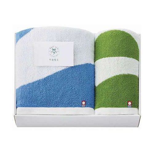 今治名工 タオルセット ブルー×グリーン 【バスタオル(60×120cm)×1・フェイスタオル(33×80cm)×1・綿100%】 FUJI-615624034【送料無料】