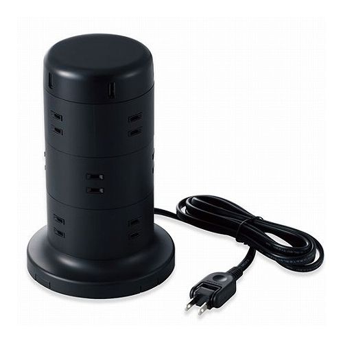5個セットエレコム 延長コード タワー電源タップ 12個口 2m ほこりシャッター付 ブラック TT-U02-1220BKX5(代引不可)【送料無料】