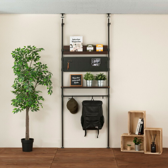 ルミナスノワール 壁面収納 突っ張りラック 80W 幅85cm ポール径25mm パンチングボード付き 突っ張りテンションラック 突っ張り(代引不可)【送料無料】