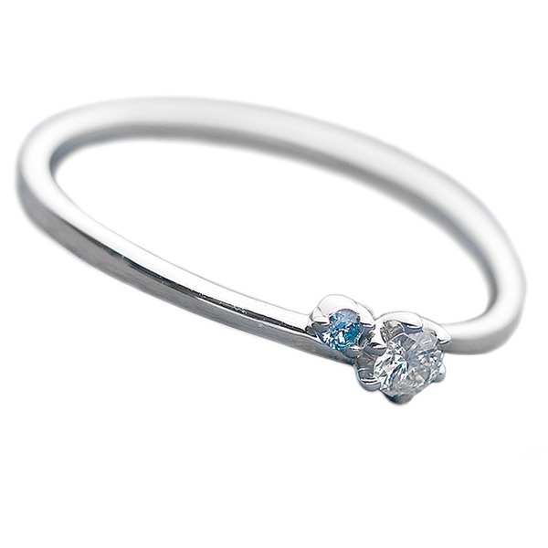 プラチナPT950 天然ダイヤリング ダイヤ0.05ct アイスブルーダイヤ0.01ct 12号 V字モチーフ