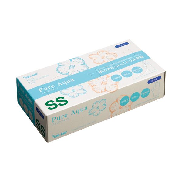 〔まとめ〕 川西工業 ニトリルグローブ ピュアアクア 粉なし SS ブルー #2068 1箱 (100枚) 〔×5セット〕 使い捨て手袋 4,871円