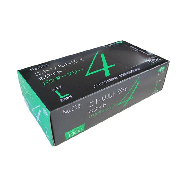 エブノ ニトリルトライ4 ホワイト パウダーフリー L No-558 1セット (3000枚：100枚×30箱) 使い捨て手袋 使い捨て 手袋