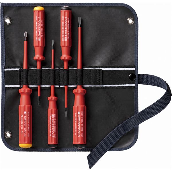 PB SWISS TOOLS ピービースイスツールズ 5本組 スイスクラシック スリムハンドルタイプ 絶縁ドライバーセット（マイナス・プラス） ロールケース付 5542.SUSLGY