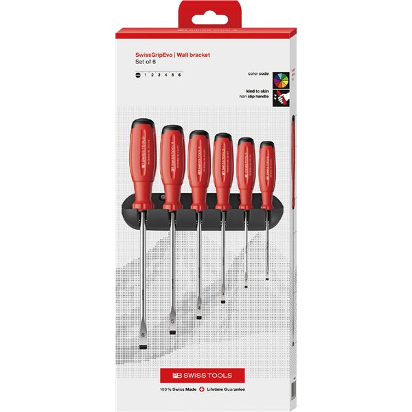 PB SWISS TOOLS ピービースイスツールズ 6本組 スイスグリップEVO マイナスドライバーセット(BOX) 38240.HCBB|リコメン堂生活館