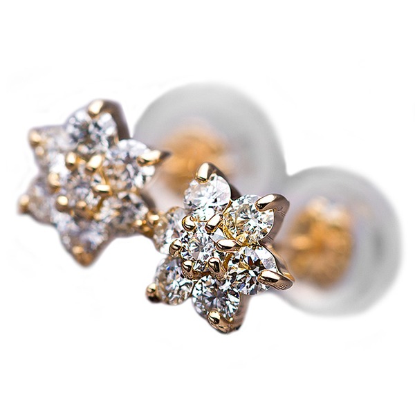 ダイヤモンドピアス H&C 0.3ct K18 イエローゴールド 0.3カラット 花 フラワーモチーフ ピアス 鑑別カード付き (代引不可)|リコメン堂生活館