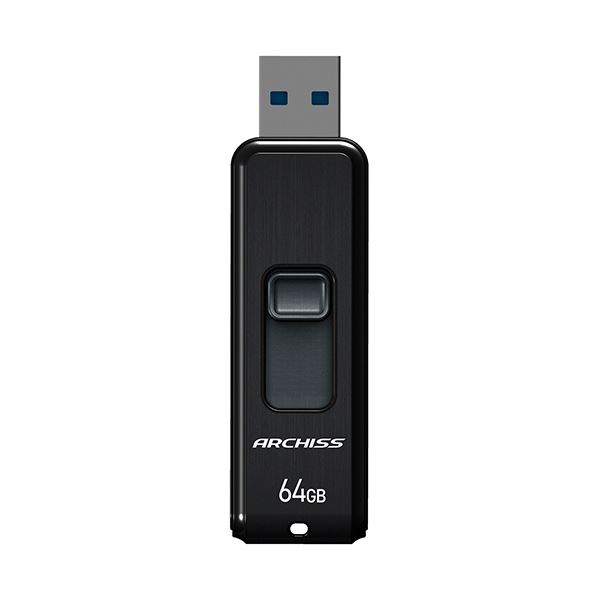 （まとめ） アーキスUSB3.2（Gen1） スライド式フラッシュメモリ 64GB ブラック AS-064GU3-PSB 1個 【×3セット】