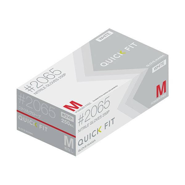 〔まとめ〕川西工業 ニトリルグローブ クイックフィット 粉なし ホワイト M #2065W-M 1箱 (250枚) 〔×5セット〕 使い捨て手袋