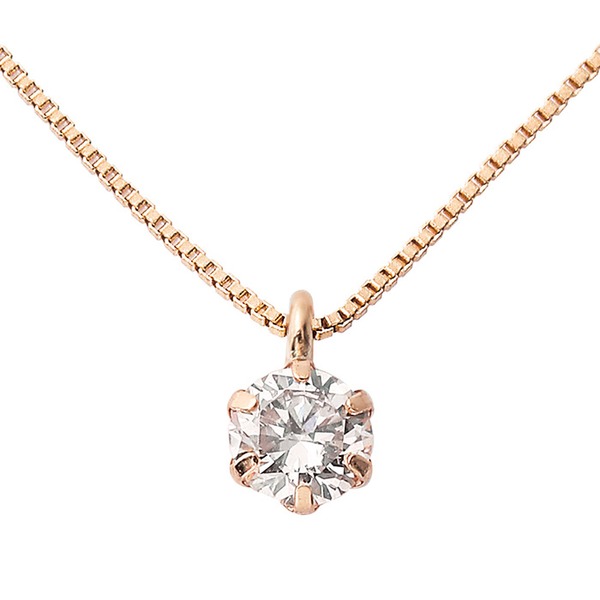 ダイヤモンド ネックレス 0.1ct K18ピンクゴールド 一粒 6本爪 シンプル ダイヤネックレス ペンダント 鑑別カード付き｜リコメン堂生活館