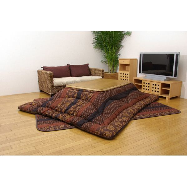 日本製 こたつ布団 こたつ厚掛敷布団 セット 和柄 長方形 大判 ブラウン 約205×345cm (代引不可)|リコメン堂生活館