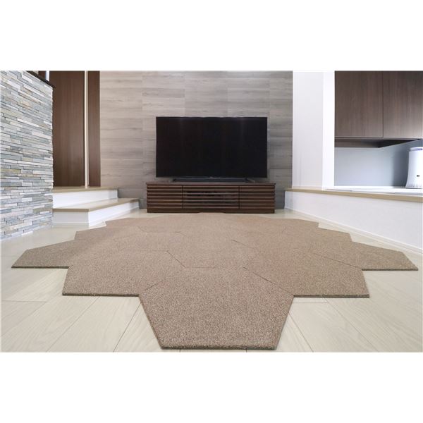 ラグタスタイルラグ タイルラグ ヘキサゴン BR ブラウン 【約50&times;43cm／10枚セット】【代引不可】｜リコメン堂生活館