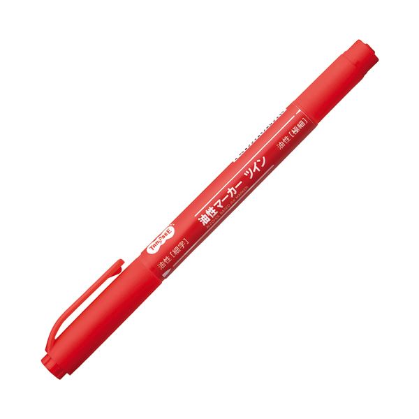 （まとめ） TANOSEE キャップ式油性マーカー ツイン 細字+極細 赤 1セット（50本） 【×4セット】 (代引不可)