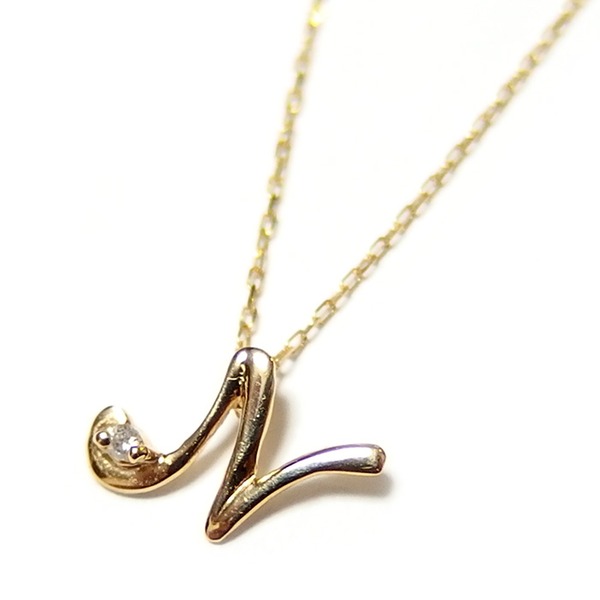 イニシャル ネックレス ダイヤモンド ネックレス 一粒 0.01ct K18 ゴールド 文字 N ダイヤネックレス ペンダント (代引不可)