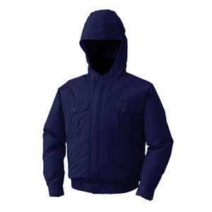 フード付 ポリエステル 空調服/作業着 【ファンカラー：グレー ダークブルー 2L】 リチウムバッテリー付 撥水性 LIPRO2 KU90810 (代引不可)