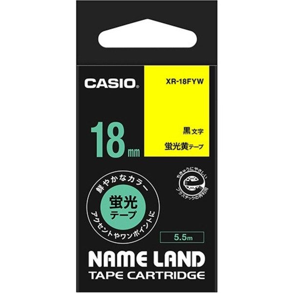 （まとめ） カシオ CASIO ネームランド NAME LAND スタンダードテープ 18mm×5.5m 蛍光黄／黒文字 XR-18FYW 1個 【×4セット】 (代引不可)