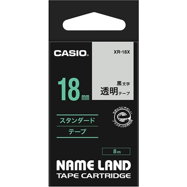 （まとめ） カシオ CASIO ネームランド NAME LAND スタンダードテープ 18mm×8m 透明／黒文字 XR-18X 1個 【×4セット】 (代引不可)