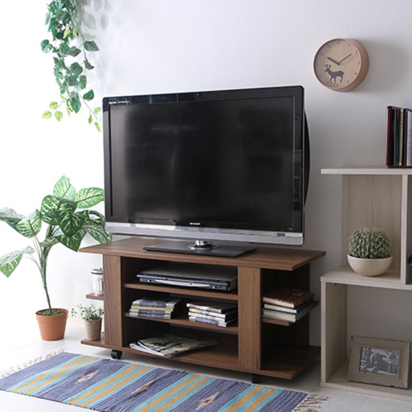 テレビ台 テレビボード 幅100cm ミディアムブラウン 収納棚 キャスター付き ルーク リビング ダイニング (代引不可)