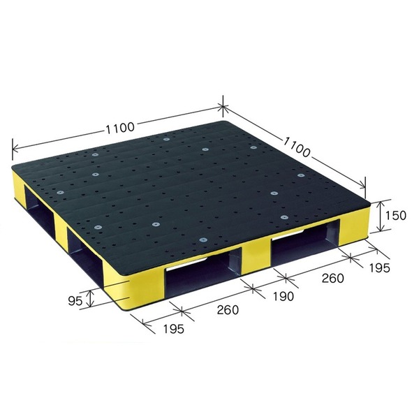 岐阜プラスチック工業 カラープラスチックパレット HB-D4・1111SC ブラック/イエロー 片面使用 1100×1100mm (代引不可)|リコメン堂生活館
