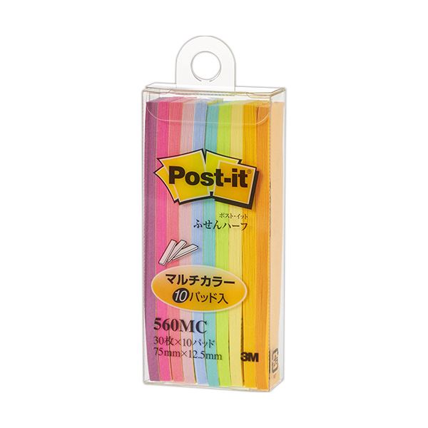 (まとめ) 3M ポストイット ふせんハーフ マルチカラー 75×12.5mm 10色 560MC 1パック（10冊） 【×30セット】 (代引不可)