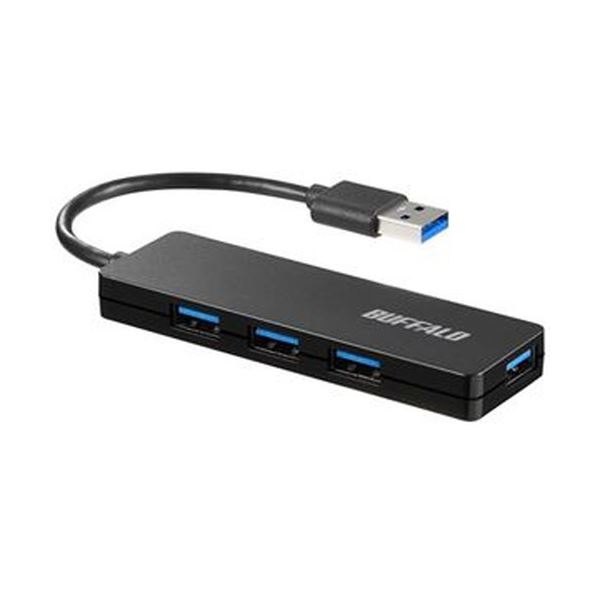 (まとめ)バッファロー USB3.0バスパワーハブ 4ポート ブラック BSH4U120U3BK 1個