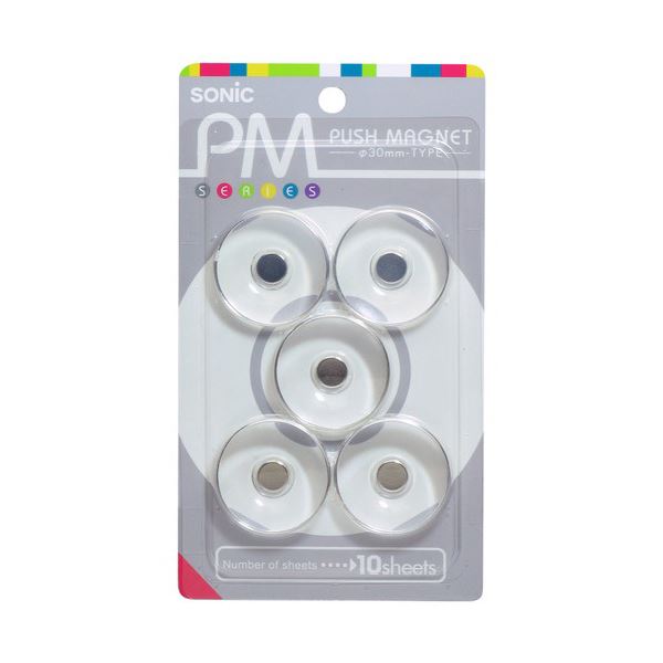 (まとめ) ソニック PM プッシュマグネット 直径30×高さ6.5mm 透明 MG-793-T 1箱(5個) 【×30セット】 (代引不可)